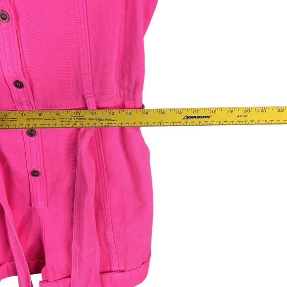 Day + Moon NWT Womens S Barbiecore Pink Denim Romper Ruffle Sleeve Beachy Girly - Picture 11 of 16
